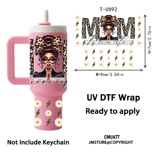 Black Mom Queen Afro African Custom UV DTF Stickers Print Tumbler Wraps Ready to Transfer Waterproof For Mini Tumbler Keychain