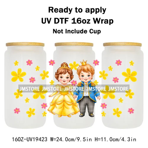 Kids Cartoon Character Flowers Butterfly 16OZ UV DTF Cup Wraps Ready To Apply Waterproof Transfer Stickers For Libbey Glass Can