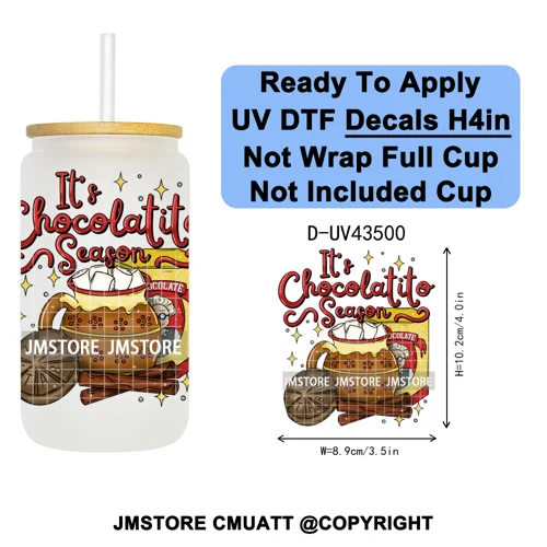 Feliz Navidad Mexican Christmas UV DTF Decals Ready To Apply Waterproof Transfer Stickers DIY Crafts For 16OZ Libbey Glass Can