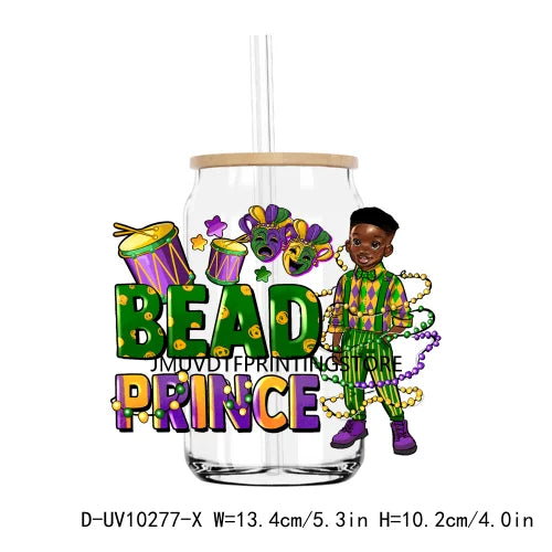 Happy Mardi Gras Afro Messy Bun UV DTF Transfers Stickers Decals For Libbey Cold Cups Mugs Tumbler Waterproof DIY Logo