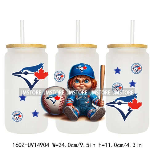 Baseball Sport Cartoon Characters UV DTF Wraps Transfer Sticker Ready To Apply Waterproof Logo For 16OZ Libbey Glass Can Tumbler