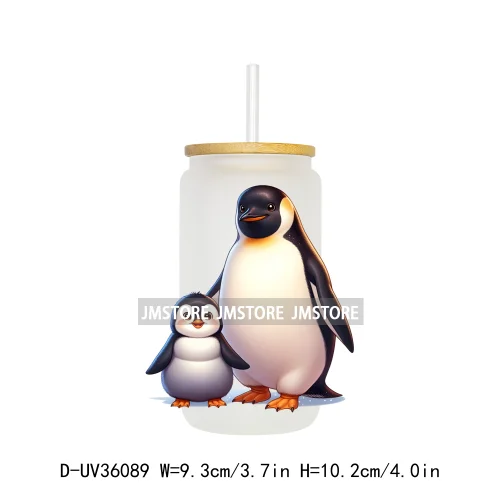 Penguin Family Coquette Bow UV DTF Transfer Stickers Decals Ready To Apply Waterproof For 16OZ Libbey Glass Can Cups Tumbler