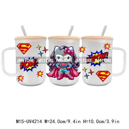 Cartoon Best Friends UV DTF Glass Can Wrap For 15OZ Mug Glass Cup Transfer Stickers DIY Custom Logo Labels Cute Cat Sunflowers