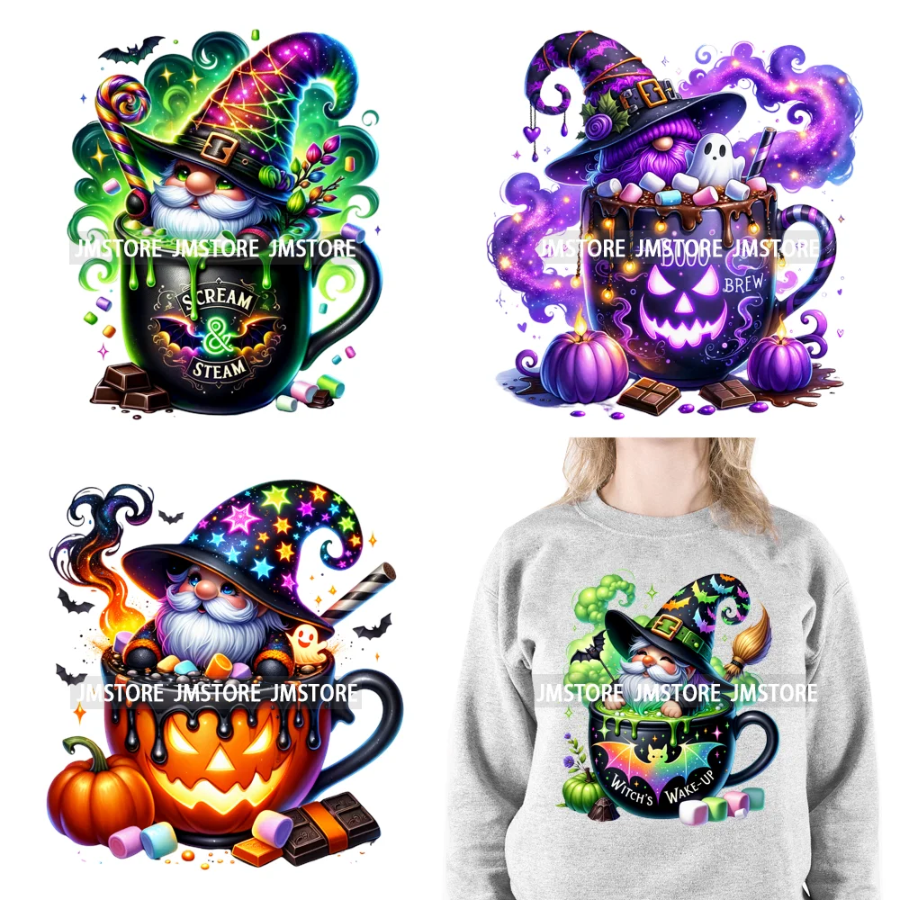 Fun Halloween Cocoa Coffee Drink Gnomes Logos Pumpkin Spice Latte Brew Iron On DTF Transfer Stickers Ready To Press For Clothes