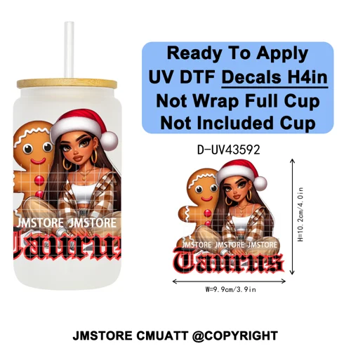 Chibi Christmas Chicana Zodiac Girl UV DTF Transfer Stickers Decals Ready To Apply Good Quality Prints For Libbey Cold Cup Mug