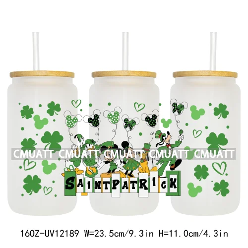 Cartoon St Patricks' Day Lucky Shamrock Animals 16OZ UV DTF Cup Wrap Sticker Custom Label Waterproof Logo For Libbey Glass Can