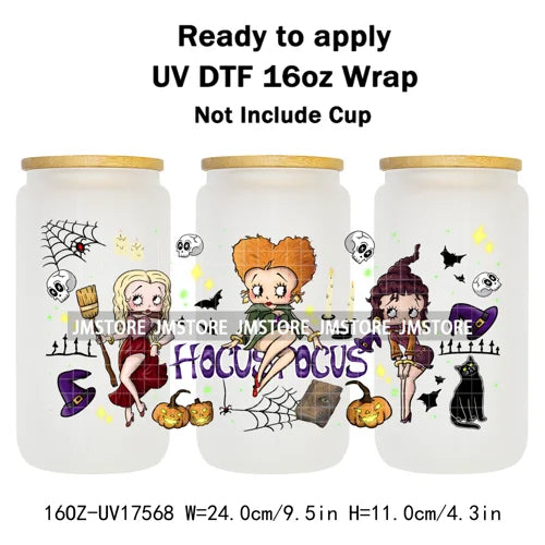 Movies Characters Horror Halloween Cartoon 16OZ UV DTF Cup Wraps Ready To Apply Waterproof Transfer Sticker For Libbey Glass Can