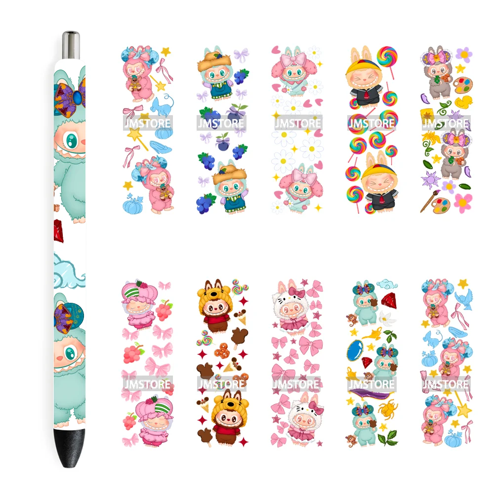 Cute Cartoon Monsters Character Kids UV DTF Pen Wraps Ready To Apply Transfer Stickers Waterproof Prints Durable Custom Labels
