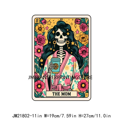 Colorful Iron On Dog Cat Mom The Mom Tarot Card Woman Skeleton Mother Decals DTF Transfer Stickers Ready To Press For Hoodies