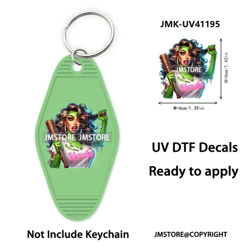 Scary Movie Character Bad Mama Boo Mom UV DTF Motel Keychain Wraps Ready To Apply Waterproof High Quality Hotel Keychain Decals