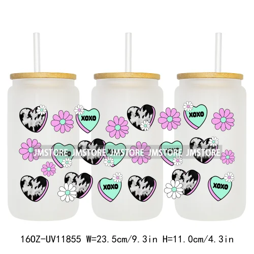 Western Puppy Cat Dog Valentines Day 16OZ UV DTF Cup Wrap Transfer Stickers Custom Labels Waterproof Logo For Libbey Glass Can