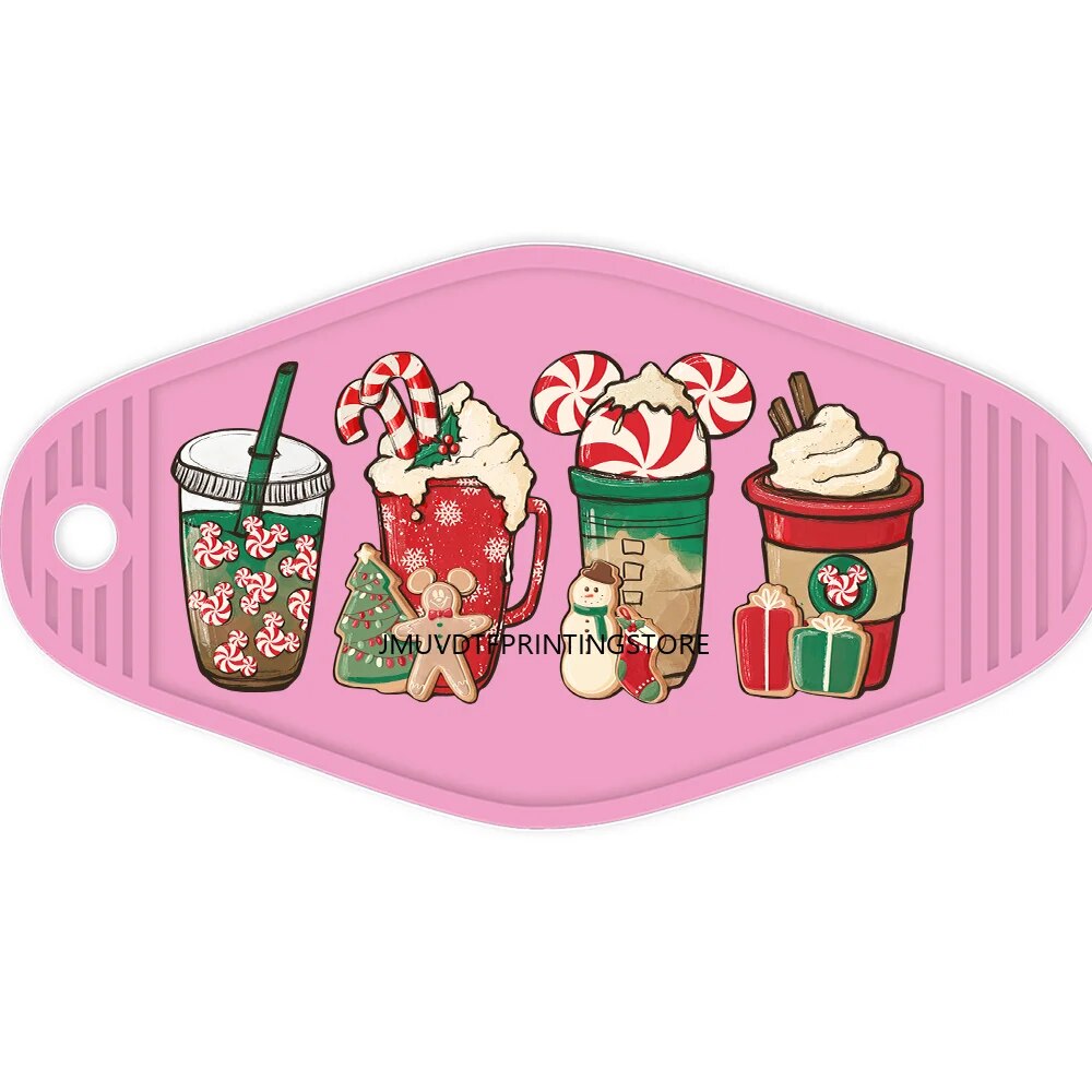 Hot Sale Christmas Coffee Latte Drink High Quality WaterProof UV DTF Sticker For Motel Hotel Keychian