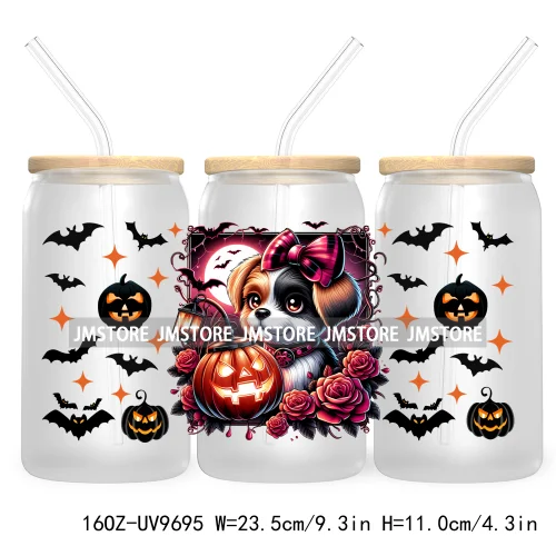 Halloween Spooky Bat Cartoon Character 16OZ UV DTF Cup Wrap Transfer Stickers Custom Labels Waterproof Logo For Libbey Glass Can