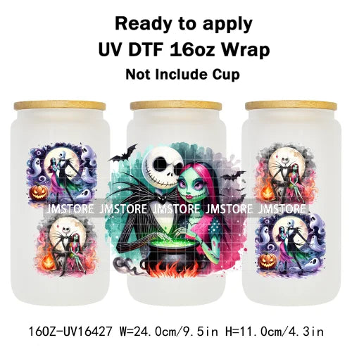 Halloween Couple Horror Movie Spooky Season UV DTF Stickers Ready To Transfer Cup Wrap Custom Label For Libbey Can Glass Tumbler