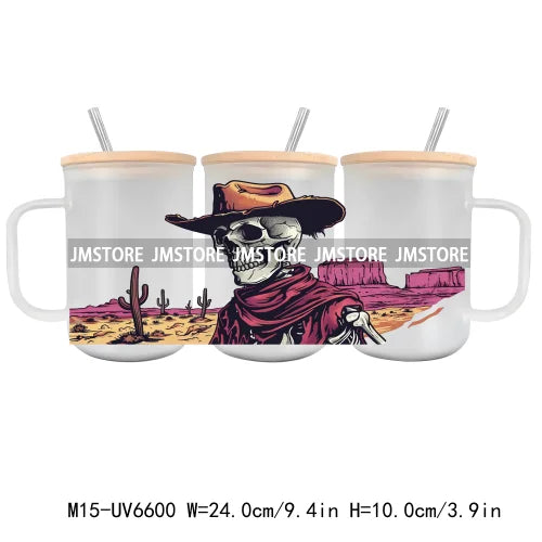 Western Cowgirl Boots UV DTF Glass Can Wrap For 15OZ Mug Coffee Cup Transfer Stickers DIY Custom Logo Labels Country Music