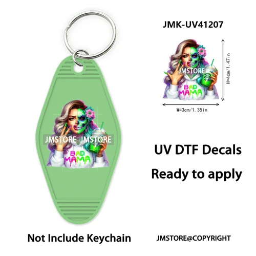 Scary Movie Character Bad Mama Boo Mom UV DTF Motel Keychain Wraps Ready To Apply Waterproof High Quality Hotel Keychain Decals