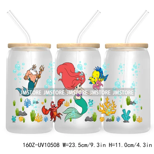 Cartoon Princess Floral Flowers 16OZ UV DTF Cup Wrap Transfer Stickers Custom Labels Waterproof For Libbey Glass Can Best Friend