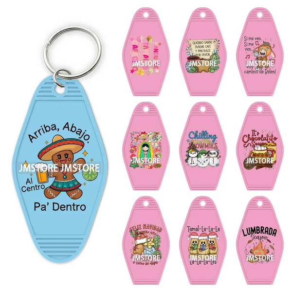 Feliz Navidad Pan Dulce Christmas UV DTF Motel Keychain Decal Ready To Ship Durable Transfer Stickers Prints For Hotel Keychain
