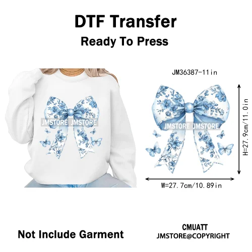 Pink Blue Flower Silk Coquette Chinoiserie Toile De Jouy Design Iron on DTF Heat Transfers Stickers Ready to Press for Clothes