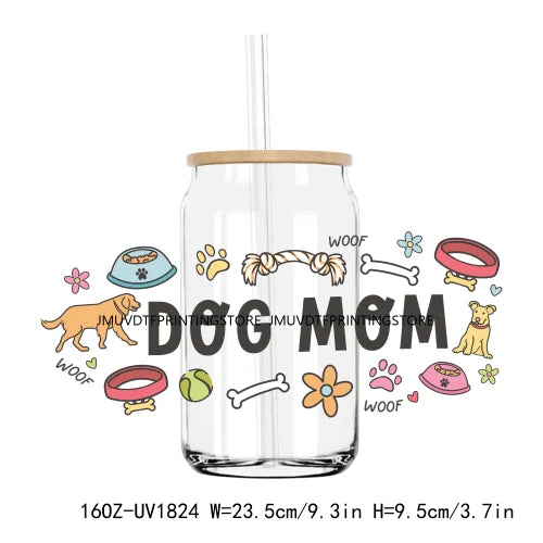 Cute Dog Treat Pet Life UV DTF Sticker For 16OZ Libbey Glass Cup Can Wrap Transfer Sticker Custom Labels DIY Logo Cat Mom