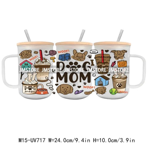 Dog Mom Club UV DTF Glass Can Wrap For 15OZ Mug Coffee Cup Transfer Stickers DIY Custom Logo Labels Cat Paw Affirmations