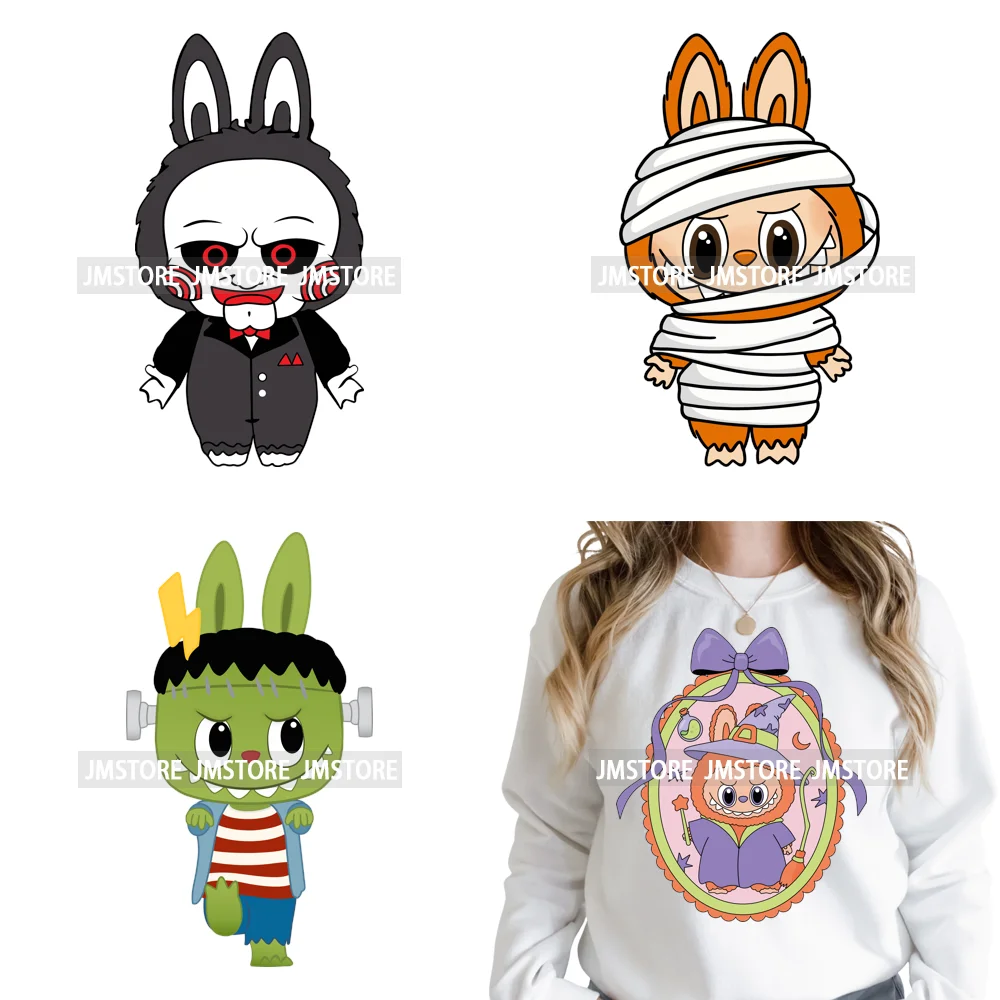 Trendy Cute Cartoon Doll Coquette Mirror Horror Halloween Iron on DTF Washable Transfers Stickers Ready to Press for Clothing