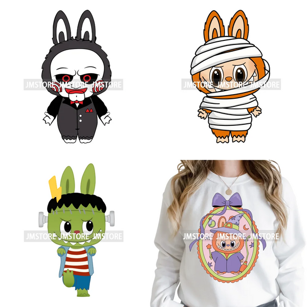 Trendy Cute Cartoon Doll Coquette Mirror Horror Halloween Iron on DTF Washable Transfers Stickers Ready to Press for Clothing