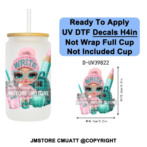 Girly Halloween Ghost Pumpkin Coffee Lover UV DTF Transfer Stickers Decals Ready To Apply Waterproof For 16OZ Libbey Glass Can