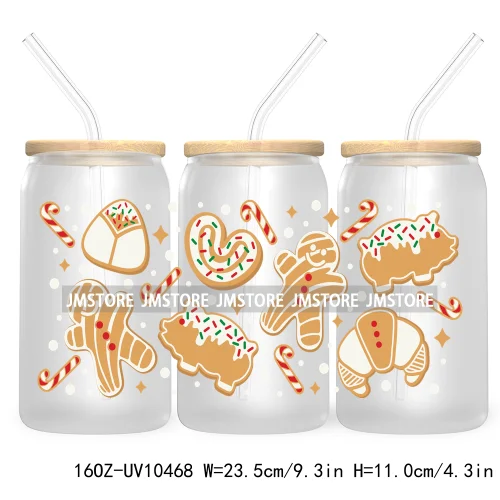 Spanish Latina Mexixan Culture Christmas Pan Dulce UV DTF Cup Wraps Transfer Sticker For 16OZ Libbey Glass Can Gingerbread Santa