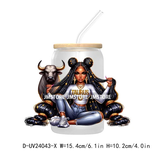 Black Girl Zodiac UV DTF Transfers Stickers Decals For Libbey Cold Cups Mugs Tumbler Waterproof Hip Hop African American Woman