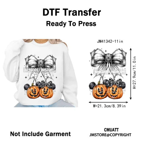 Cartoon Friends Character Faux Glitter Coquette Pumpkin Girly Halloween Iron on DTF Transfer Stickers Heat Press for Hoodies Bag