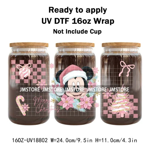Cartoon Christmas Gingerbread Cookie 16OZ UV DTF Cup Wraps Ready To Apply Waterproof Transfer Stickers For Libbey Glass Can Mugs