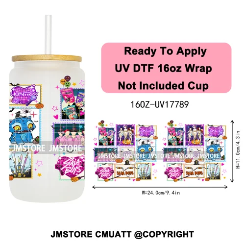 Demon Hunters Kpop Derpy Halloween Mystery Boys UV DTF Stickers Ready To Apply Cup Wrap High Quality For 16OZ Libbey Can Glass