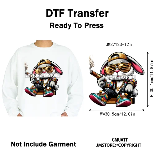 12in Cartoon Graffiti Streetwear Tiger Bunny Animal King Hip Hop Poster Iron on DTF Transfer Stickers Ready to Press for Hoodies