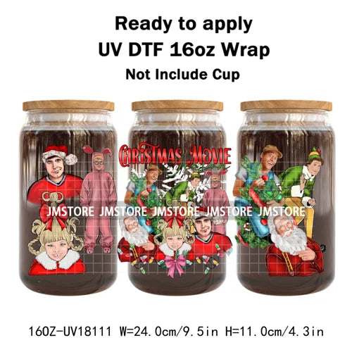 Christmas Cartoon Holiday Movie Friends UV DTF Cup Wrap Ready To Apply Transfer Stickers 16OZ Tumbler Wraps For Libbey Glass Can
