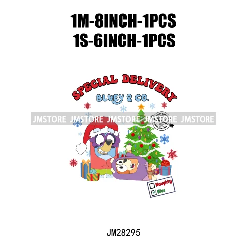 Cute Cartoon Blue Dog Family Character Merry Christmas Vibes Decals Iron On DTF Transfers Stickers Ready To Press For Sweatshirt