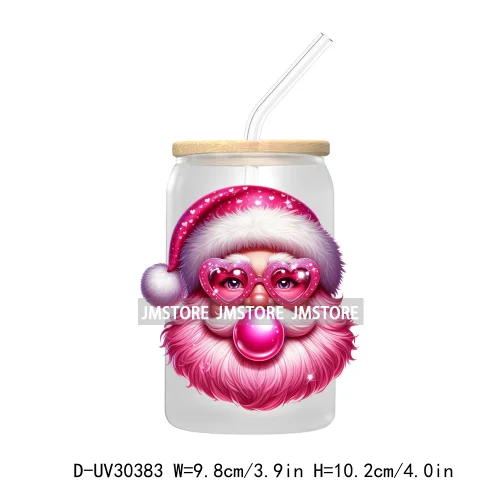 Retro Santa Christmas Blowing Bubble UV DTF Transfer Stickers Decals For Libbey Cold Cups Mugs Tumbler Waterproof Craft Xmas Mom