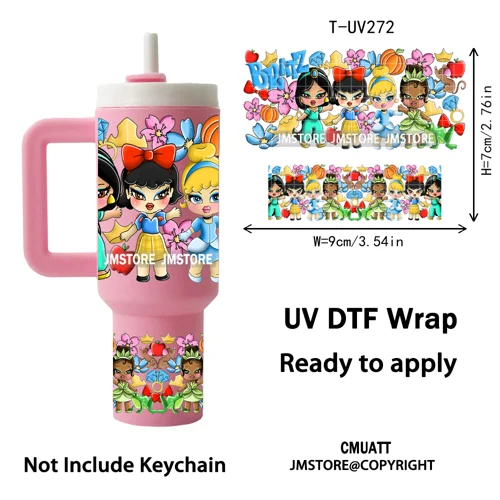 Princess Mirror Coquette Bow Family Vacation UV DTF Wraps Ready To Use Transfer Stickers Waterproof For Mini Tumbler Keychain