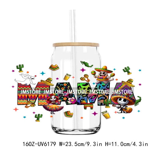 Cartoon Princess Cinco De Mayo Mexican UV DTF Sticker For 16OZ Libbey Glass Cup Can Wrap Transfer Stickers Custom Label DIY Logo