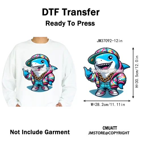 12in Urban Gangster Rich Money Lion Beats Shark Vibes Iron on DTF Thermal Transfers Stickers Ready to Press for T-shirts Bags