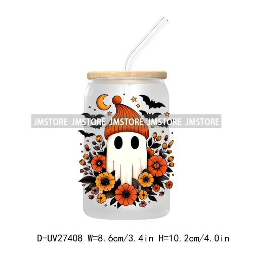 Cute Bougie Ghost Boo Halloween UV DTF Transfer Stickers Decals For Libbey Cold Cup Mug Tumbler High Quality Fall Pumpkin Season