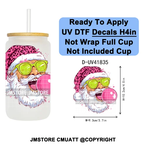 Retro Santa Claus Blowing Bubble Christmas UV DTF Decals Ready To Apply Waterproof Transfer Stickers For 16OZ Libbey Glass Can