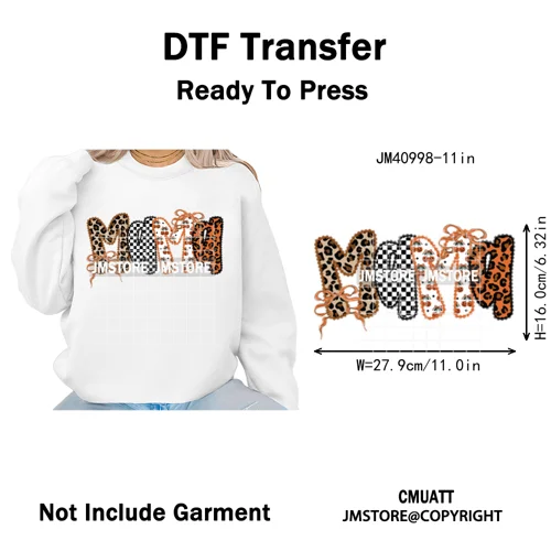 Leopard Checkered Spooky Mama Ghost Halloween Letters Preppy Halloween Iron on DTF Transfer Stickers Ready to Press for T-shirts