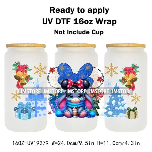 Christmas Couple Cartoon Princess UV DTF Cup Wrap Ready To Apply Transfer Sticker Custom 16OZ Tumbler Wraps For Libbey Glass Can