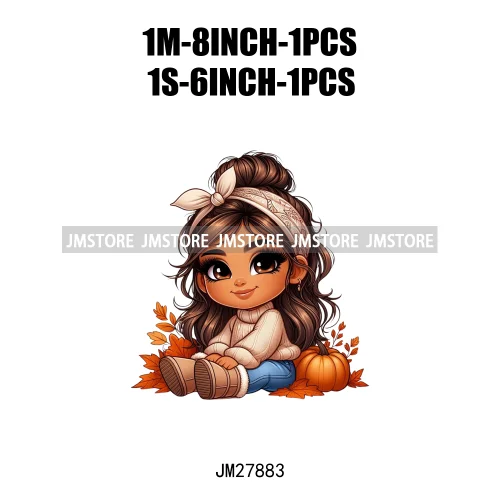 Cute Autumn Pumpkins Fall Vibes Laina Baby Hispanic Chibi Girls Logos DTF Iron On Transfer Stickers Ready To Press For T-shirts