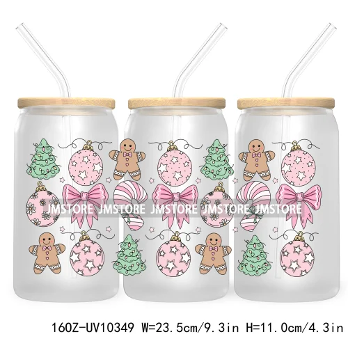 Retro Christmas Santa Claus 16OZ UV Cup Wrap DTF Transfer Stickers For Libbey Glass Can Cups Tumbler Cookie Gingerbread Dog Mom