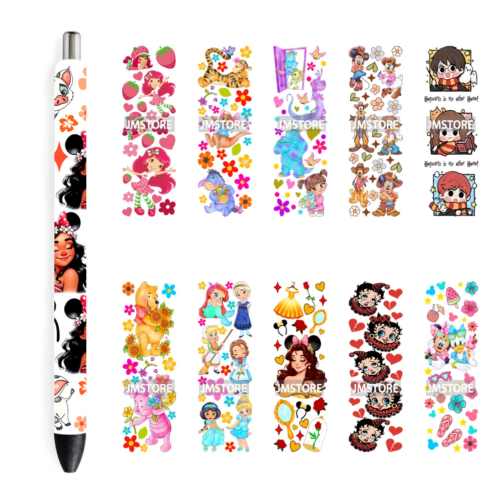 Magic Kingdom Cartoon Princess Character Pen Wraps UV DTF Stickers Wizard School Durable Waterproof Custom Logo Transfer Sticker