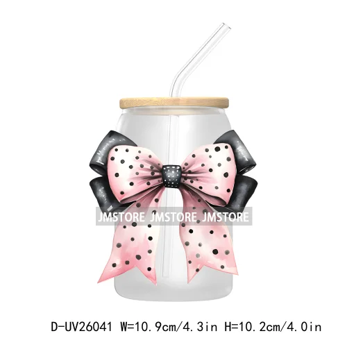 Black Pink Coquette Bow UV DTF Transfer Stickers Decals For Libbey Cold Cups Mugs Tumbler DIY Custom Logo Labels Soft Girl Era