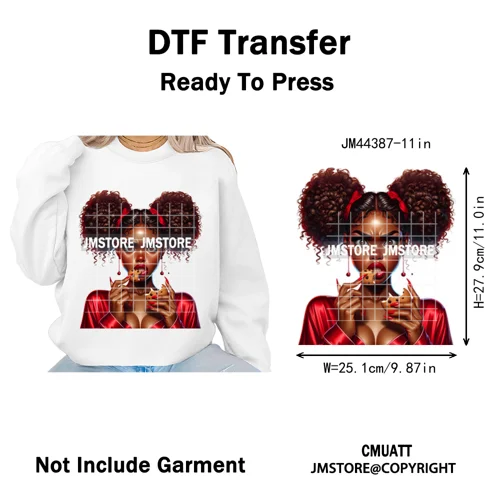 Sassy Afro Women Quirky Girls Santa Christmas Attitude Iron on Washable DTF Heat Transfers Stickers Ready to Press for Textiles