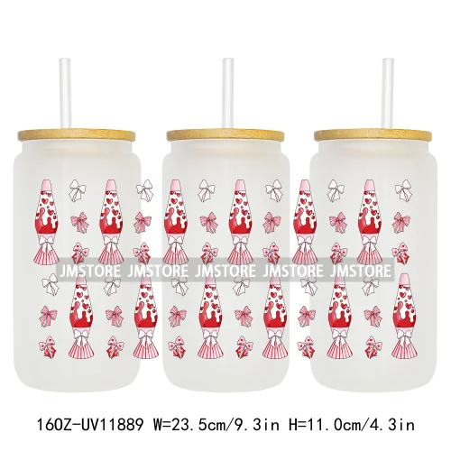 Coquette Bow Pencil 16OZ UV Cup Wrap DTF Transfer Stickers For Libbey Glass Can Cups Tumbler Cherry Heart Love Valentines Day